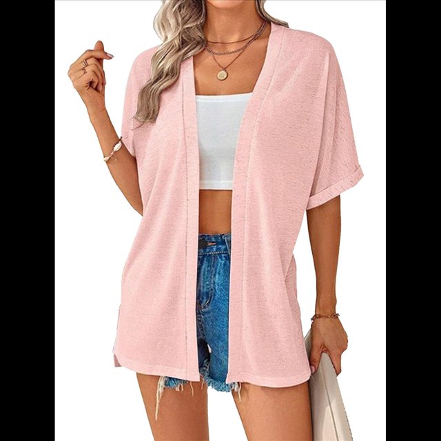 Cárdigan de Corta para Mujer, Cárdigan de Verano, Informal, Holgado, para Playa, con Dobladillo Curvo. Rosa S