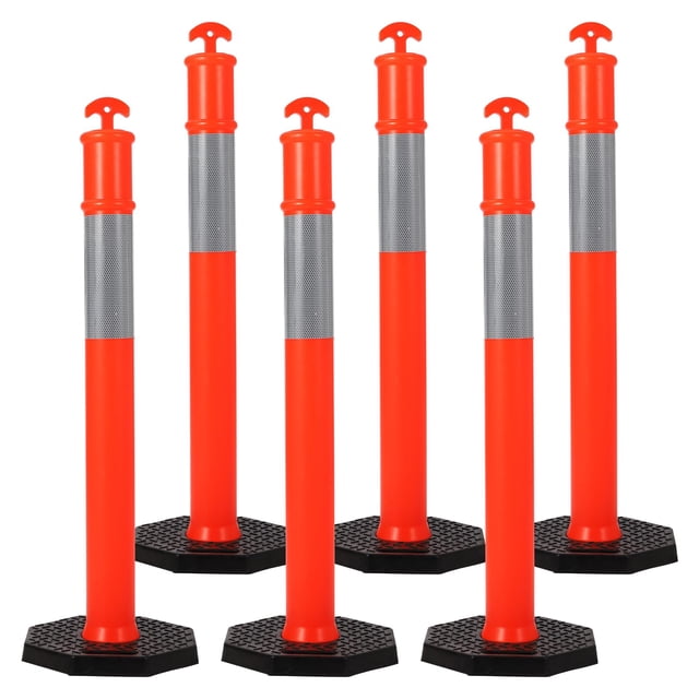 GloryStar 45 Inch Traffic Delineator Posts, Safety Cones with 10” Reflective Collars and Base, Portable Orange Barriers for Effective Crowd Control, Driveway, Road Construction, and Event Management