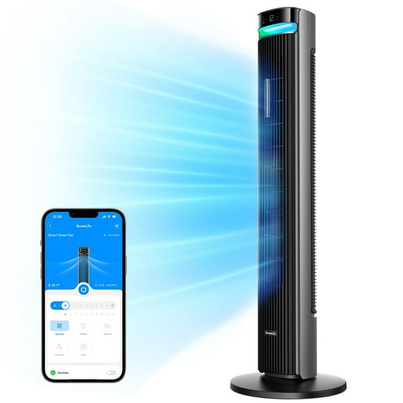 Ventilador tipo torre GoveeLife 42 pulgadas con oscilación de 150° y 12 velocidades color plateado
