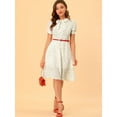 thumbnail image 3 of DARING DIVA Peter Pan Collar Tie Neck Elegant Floral Dress with Belt XS White, 3 of 6