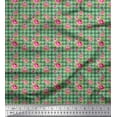 thumbnail image 1 of Soimoi polyester Crepe Fabric Check,Leaves & Peony Floral Print Fabric by Yard 52 Inch Wide, 1 of 1
