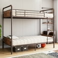 thumbnail image 3 of Festisoul Metal Bunk Bed Twin Over Twin Size with Ladder and High Guardrail, Heavy Duty Convertible Twin Bunk Bed Frame with Metal Slats, Vintage Bronze, 3 of 9