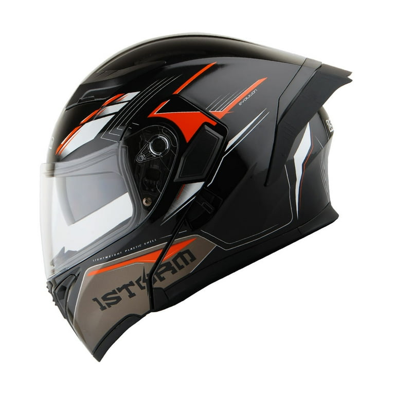 1Storm Motorcycle Modular Full Face Flip up Dual Visor Helmet + Spoiler +  Motorcycle Bluetooth Headset: HB89 Storm Orange - Walmart.com