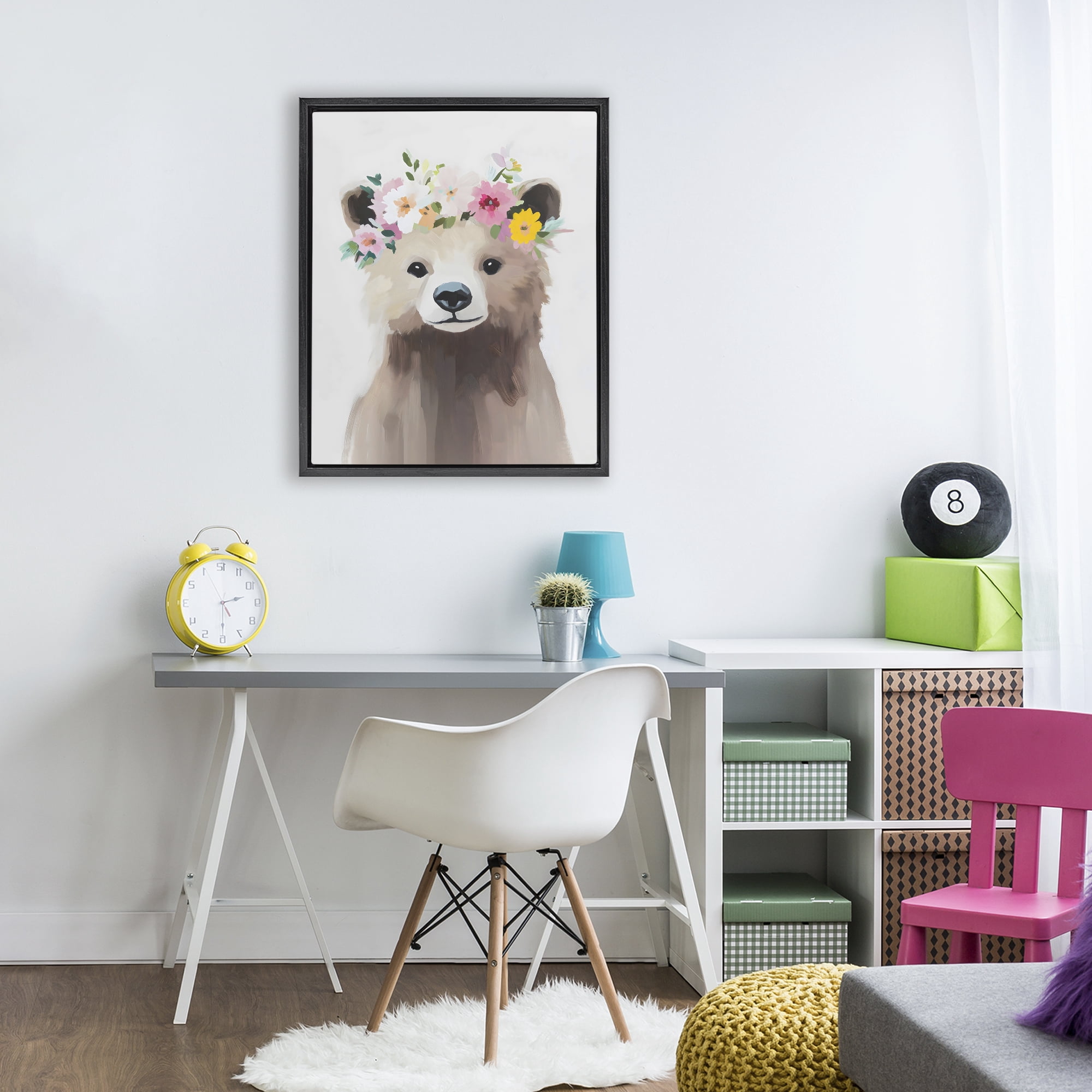 Stupell Industries Flower Crown Bear Black Framed Floater Canvas Wall Art, design by The Prints Vibe