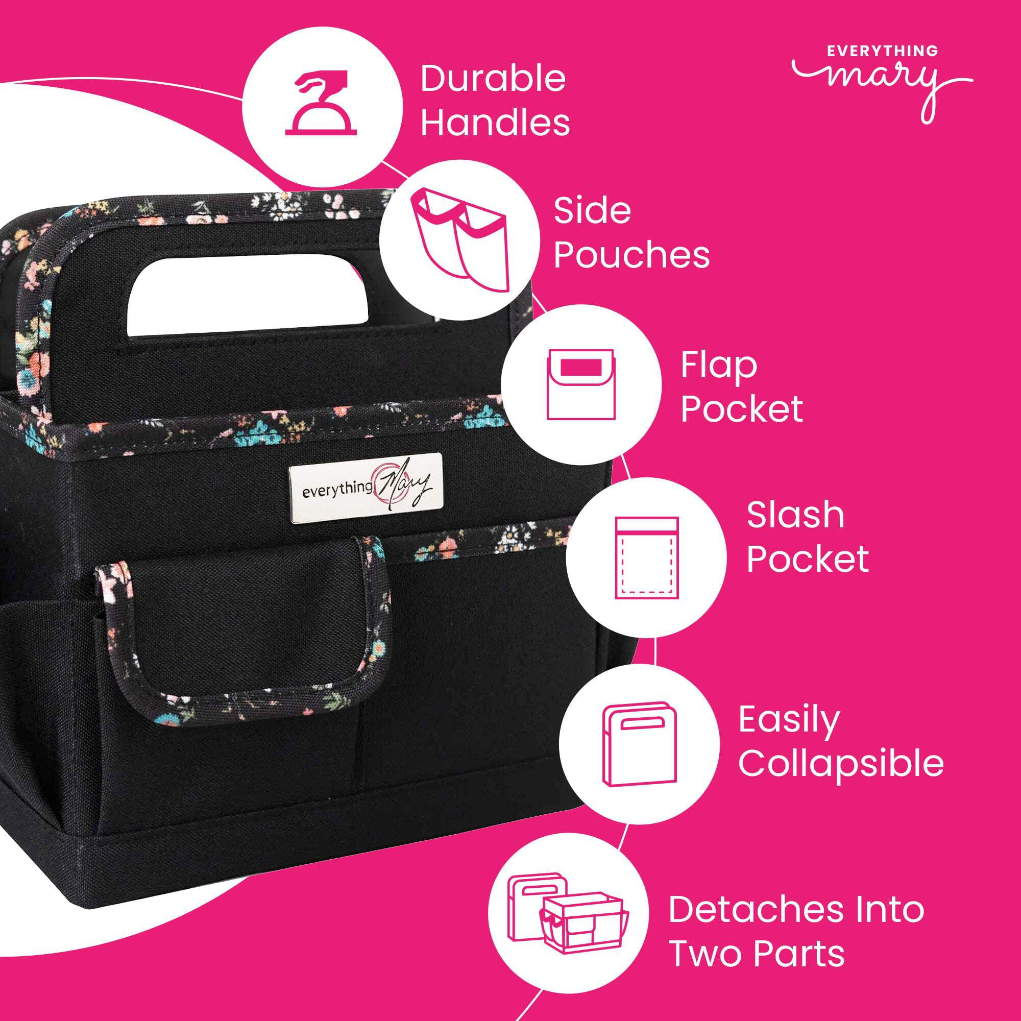 Collapsible Desktop Craft Caddy, Black  Floral