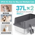thumbnail image 2 of 2PACK Stainless Steel Cat Litter Box with High Sides Lid, Extra Large XL Litter Box for Big Cats, Metal Kitty Litter Boxes with Anti-Leakage Enclosure,Non-Stick,Odorless,Scoop Included, 2 of 6