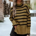 thumbnail image 5 of Quinlirra Turtleneck Sweater Women Plus Women's Casual Long Sleeve Turtleneck Sweater Side Slit Knitted Stripe Loose Blouse, 5 of 5