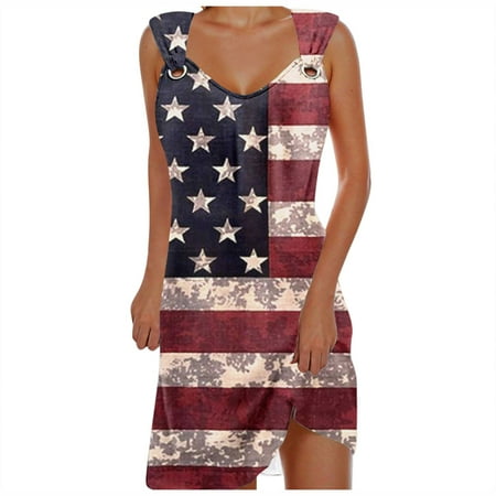 Mnyotv Sexy Summer Dresses Women Fashion Flag Print Round Neck Dress Knee Length Elegant Casual Dress Mini Dresses Pink S