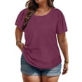 thumbnail image 3 of WRKEKC Hauts d'Été pour Femmes, T-Shirt à Manches Bouffantes à Col Rond pour Femmes Grande Taille, Haut d'Été Décontracté Uni, Coupe Ample, Confortable, 3 of 8