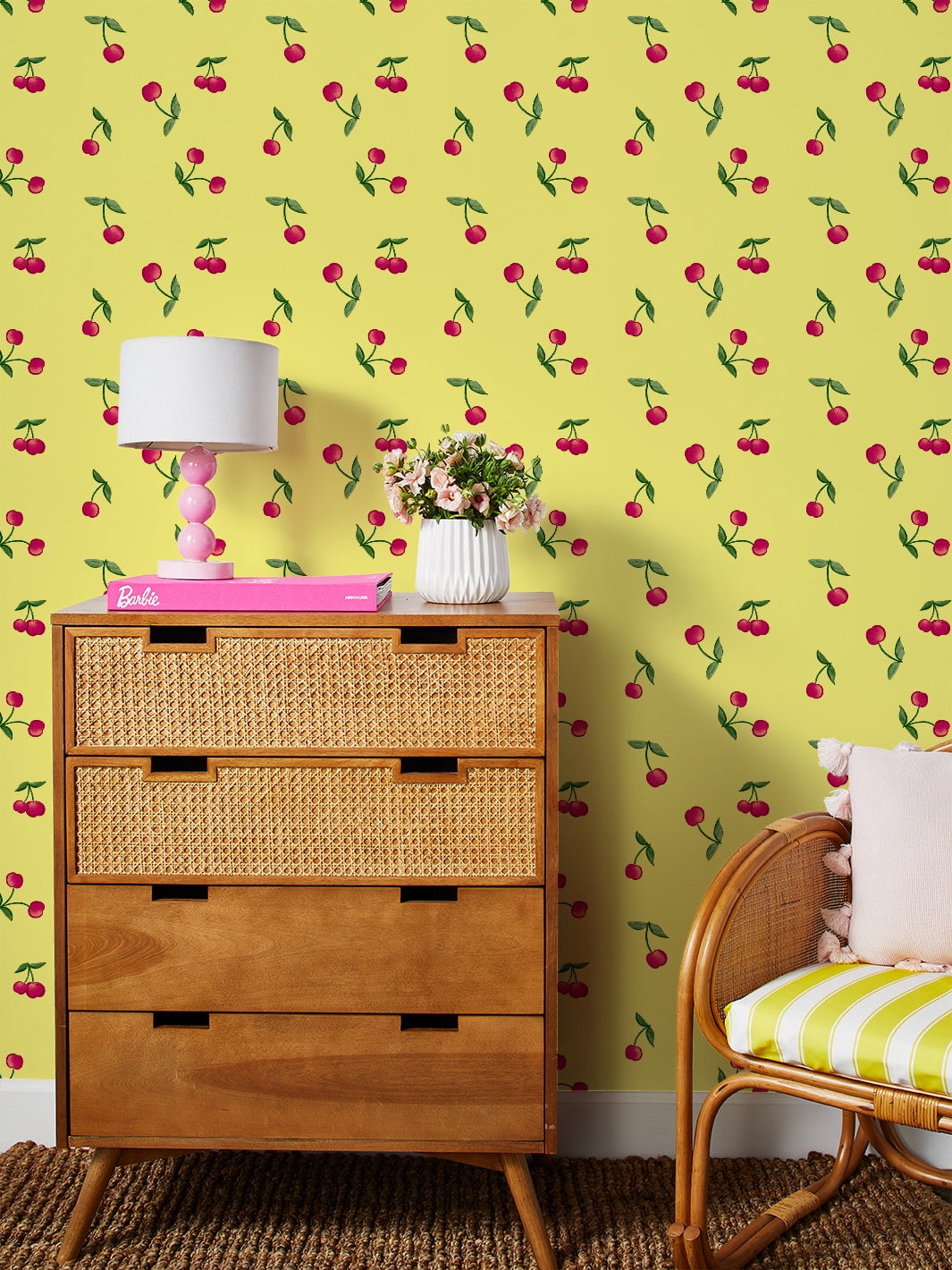 Cherries Removable Vinyl Wallpaper by Barbie - Lemon