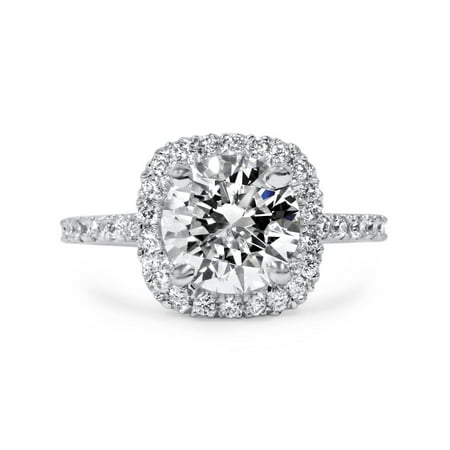1 3/4 CT Cushion Halo Diamond Engagement Ring Round G-SI 14K White (Best Size Engagement Ring)