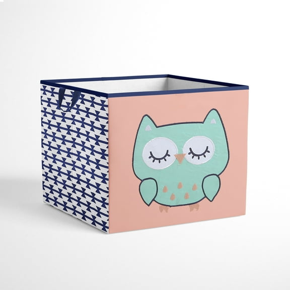 Bacati - Aztec Emma Coral/Mint/Navy Cotton Percale Fabric covered Storage, Large Box, 14 x 14 x 10 inches