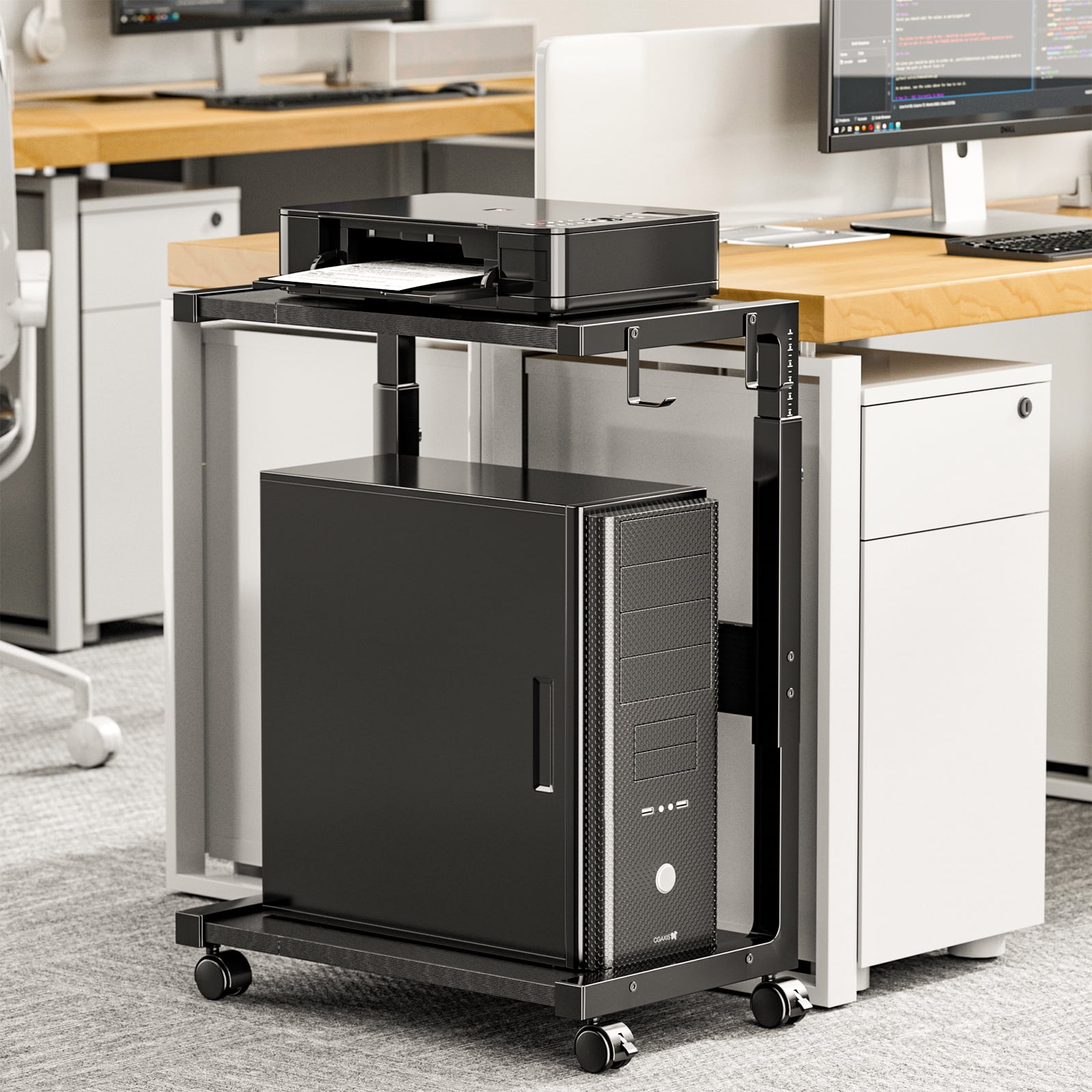 Adjustable Rolling Computer Tower Stand CPU Holder Cart for Gaming Office Home Height 23" to 28.3"