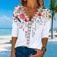thumbnail image 4 of Blusa de manga 3/4 Top Escote en V Blusa informal ajustada con ribete de encaje Camisa para mujer Citas de verano Blanco L, 4 of 7