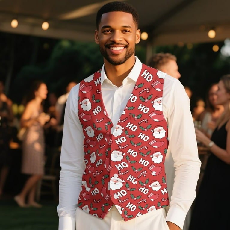 Yuyamidu Christmas Suit Vests for Men Size L Santa Claus Casual Formal Dress  Vest HO-HO-HO Business Slim Fit Waistcoat Vest with 3 Real Pockets for Suits  Tuxedo, Red - Walmart.com