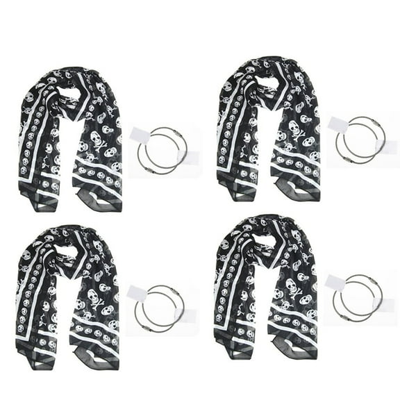 4X Black Chiffon Silk Feeling Skull Print Fashion Long Scarf Shawl Scaf Wrap for Women   Keyring