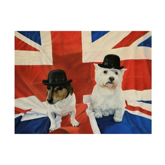 Steve Crockett 'Pet Portrait Of 2 Dogs On A Union Jack Flag' Canvas Art