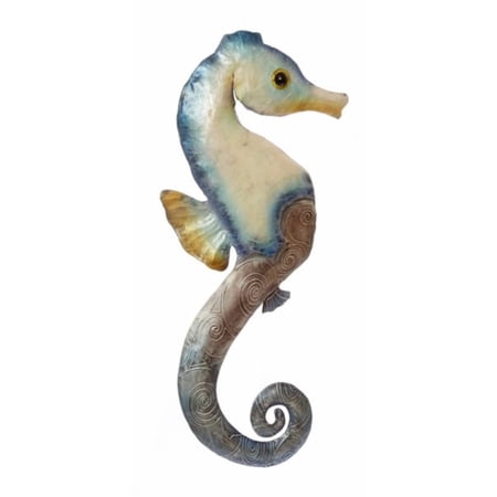 Seahorse Metal and Capiz Shell Wall Art Decoration Sea Horse 20 x 8 Inch