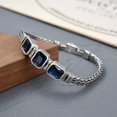 thumbnail image 4 of K-KED Real 925 Sterling Silver Bracelet For Men Square Blue Chalcedony Link 7.87inchL, 4 of 7