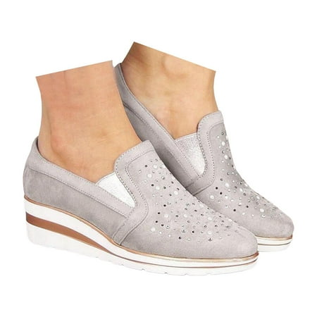 Oyedens Womens Slip on Loafers Suede Platform Wedge High Heels Comfort Walking Work Shoes for Women