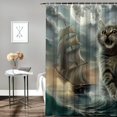 thumbnail image 2 of Orinice  Funny Cat Shower Curtain Brave Kitten Sea Kraken Sailboats Seagulls Full Moon Natural Scenery Ocean Theme Polyester Bathroom Decor Curtains Set with Hook 69x72, 2 of 7
