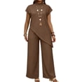 thumbnail image 2 of Outfits 2026 Two Piece Lounge Set Women Spring And Summer Solid Color Irregular Tops Wide-Leg Pants Suit Brown S, 2 of 6