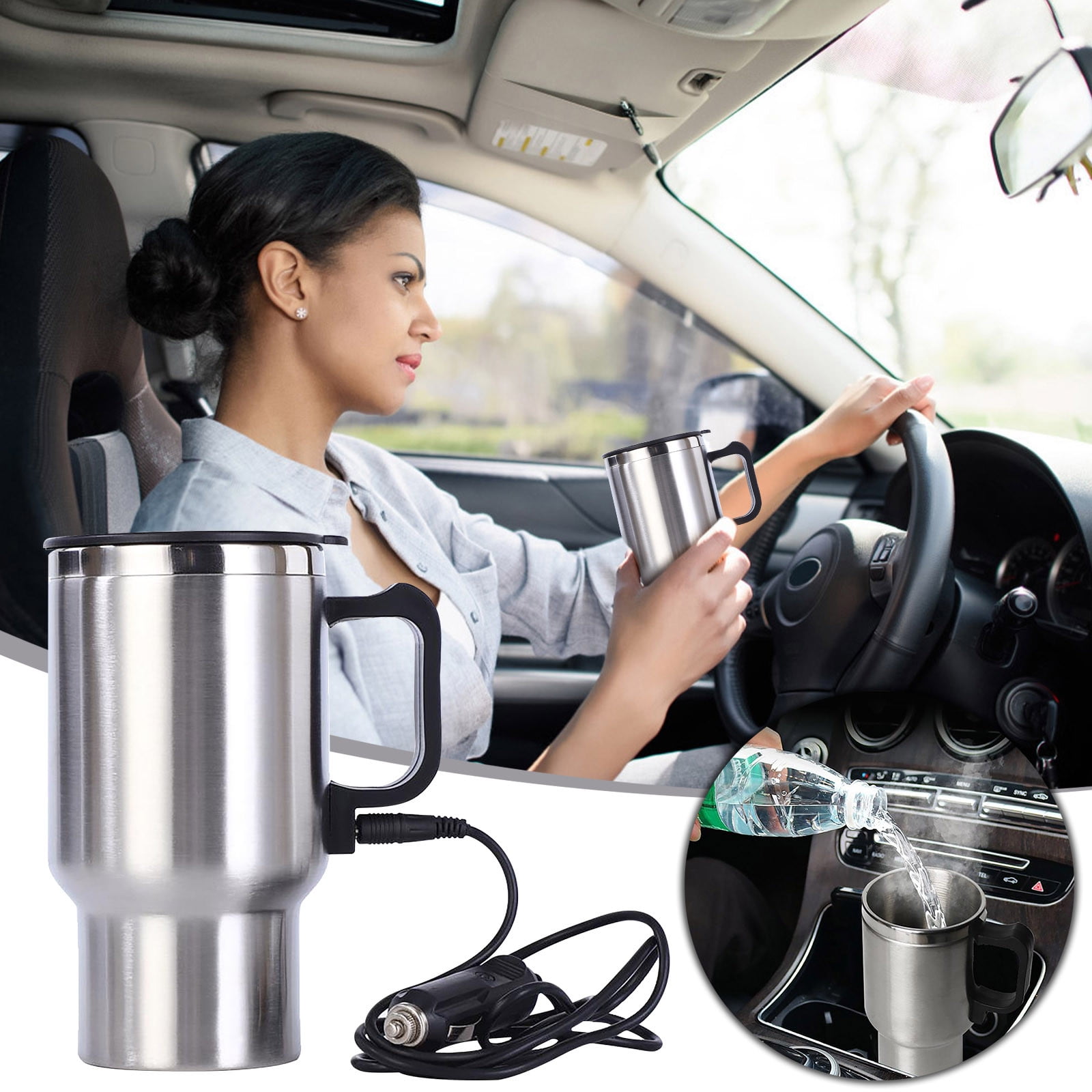  ihreesy 12V Car Electric Kettle,500ML Portable Electric Heated  Travel Mug Stainless Steel Car Water Heater Electric Kettle  CigaretteLighter Plug for Travel Outdoor: Home & Kitchen