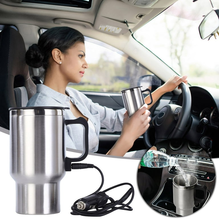 Winter Savings Clearance! Suokom Car Thermal Mug,450ML Car Insulation Cup Stainless Steel Insulation Cup Car Electric Heating Cup, Size: 8.5, Silver