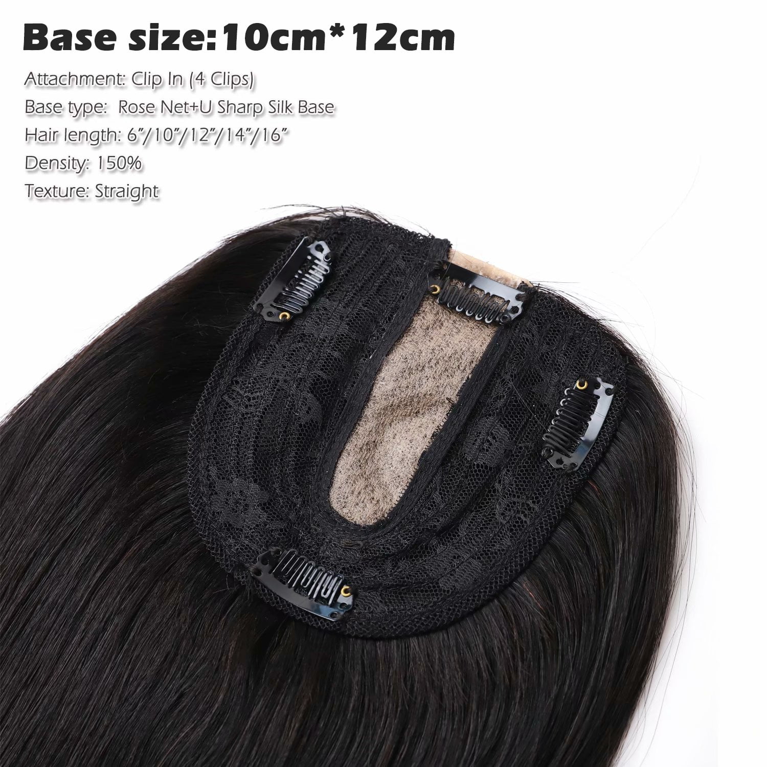 Benehair 100% Real Remy Human Hair Extensions Clip In Topper Toupee Hairpiece Silk Base for Women Hair Loss 12cm*10cm US
