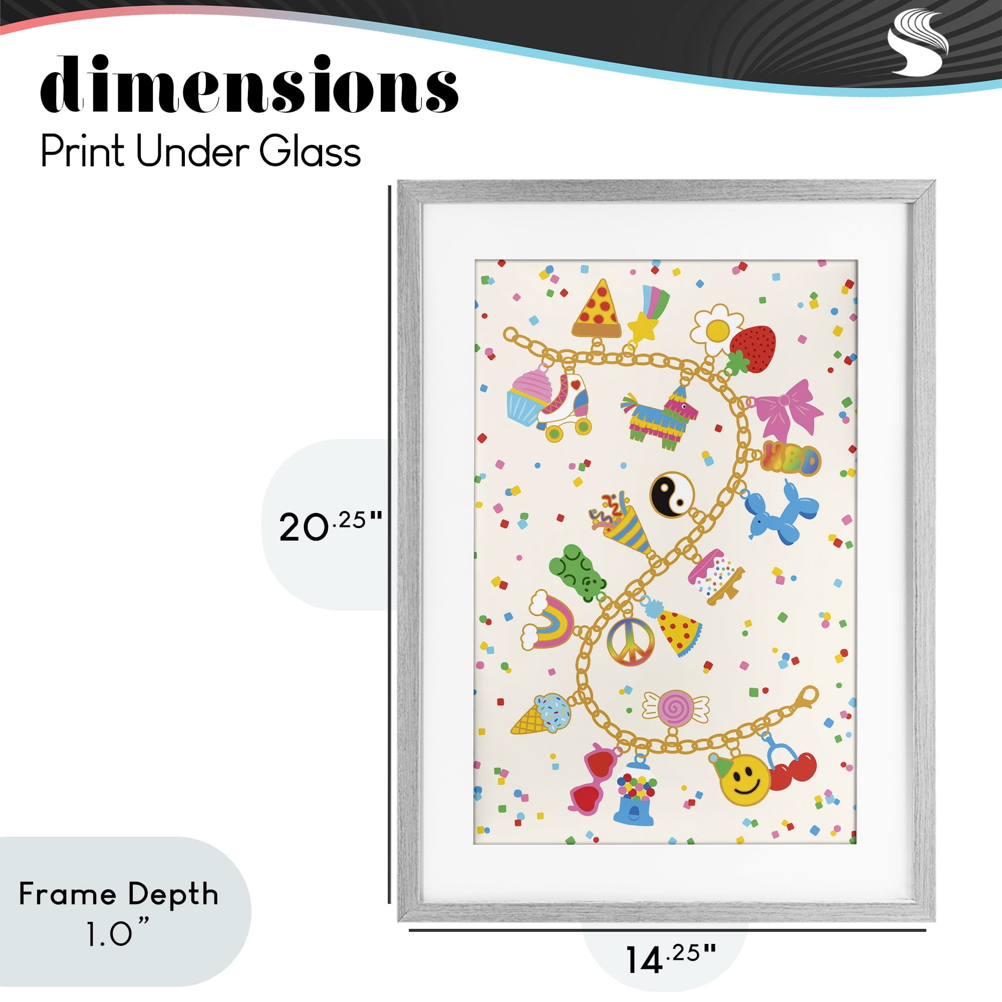 Stupell Industries Playful Party Charm Bracelet Gray Framed Print Under Glass, design by Nadia Hassan