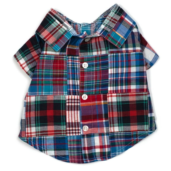 The Worthy Dog Multi Patch Madras Button Up Look Pet Shirt