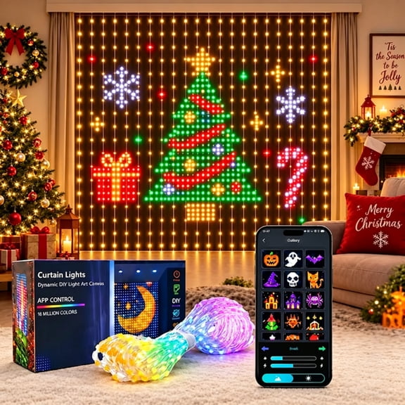 BUNACET Smart Curtain Lights 256 LED, 7.9x7.9ft Color Changing Christmas Fairy String Lights with APP & Remote, Dynamic DIY Music Sync IP65 Waterproof for Indoor Outdoor Window Party Christmas Decor
