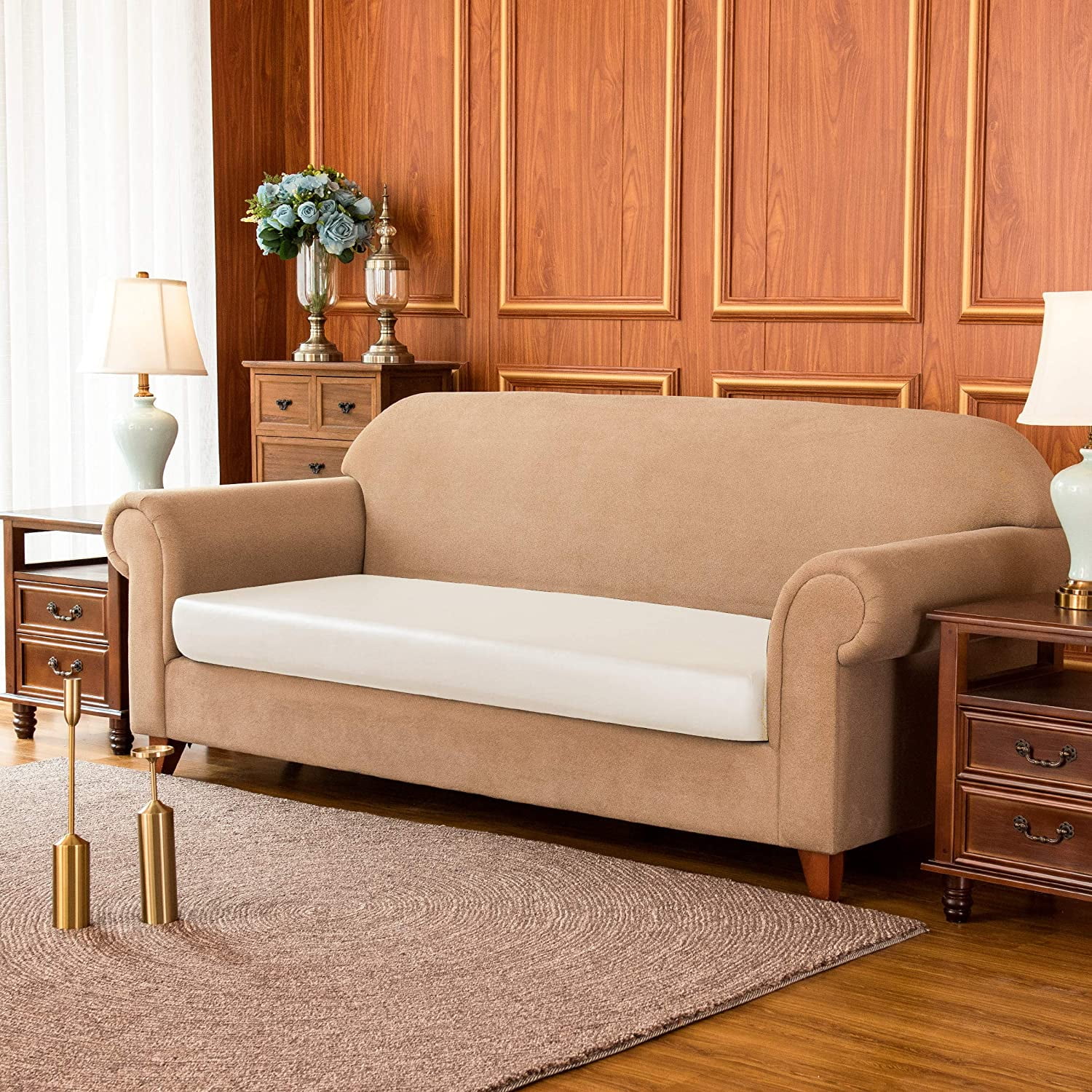 Subrtex Elastic PU Leather X-Large Sofa Cushion Covers Sun-proof and Water-proof Furniture Protector (Ivory)