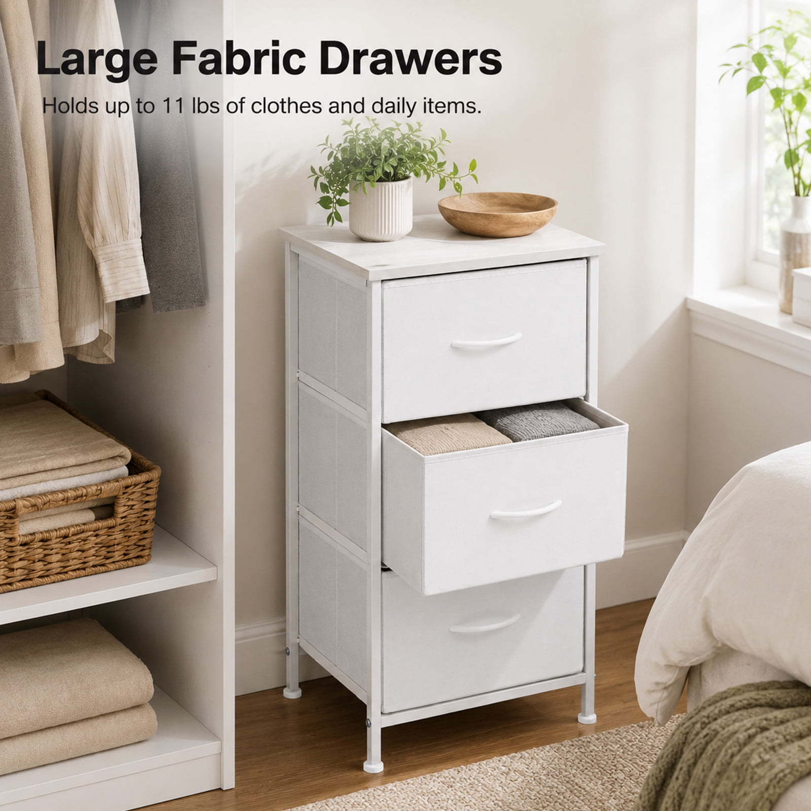 Alvantor 3-Tier Drawer Fabric Dresser, Roomy Fabric Drawers, Compact Nightstand, Bedroom or Closet Use, Chest Of Drawers, Dresser for Small Spaces