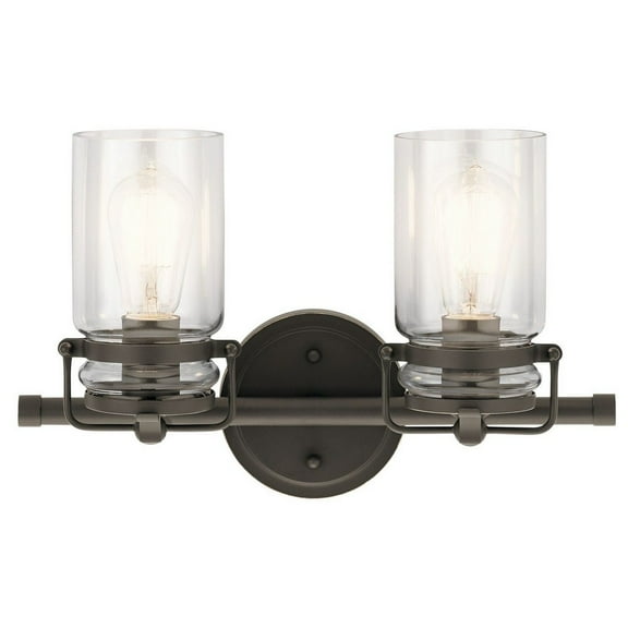 2 Light Vanity Light Approved for Damp Locations with Vintage Industrial Inspirations 10 inches Tall By 15.75 inches Wide-Olde Bronze Finish Bailey