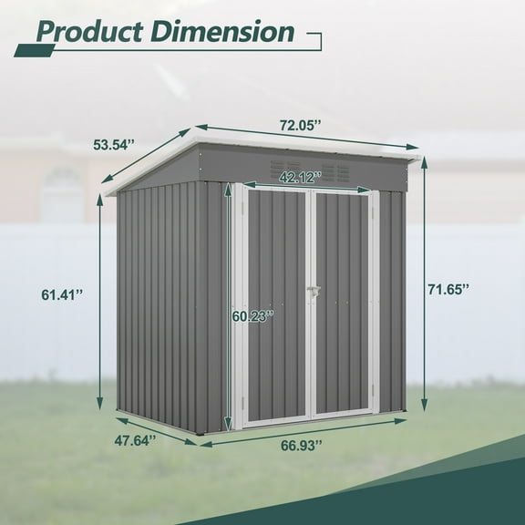 6'x4' Outdoor Metal Storage Shed for Garden Tools Lockable Door With Floor Frame