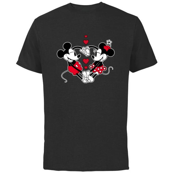 Disney Mickey and Minnie Love Gaze Hearts - Short Sleeve Cotton T-Shirt for Adults - Customized-Black