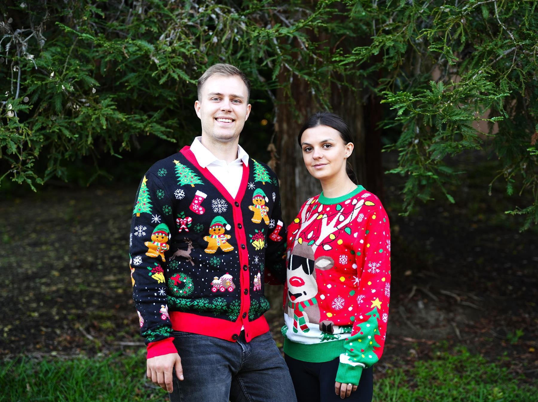 Socal Look Women's Ugly Christmas Sweater, Long Sleeve V-Neck Acrylic Holiday Cardigan, S