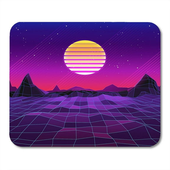 Pink Neon 80S Retro Sci Fi Sun and Mountains Futuristic Synth Wave in 1980S Suitable for Any Purple Game Mousepad Mouse Pad Mouse Mat 9x10 inch