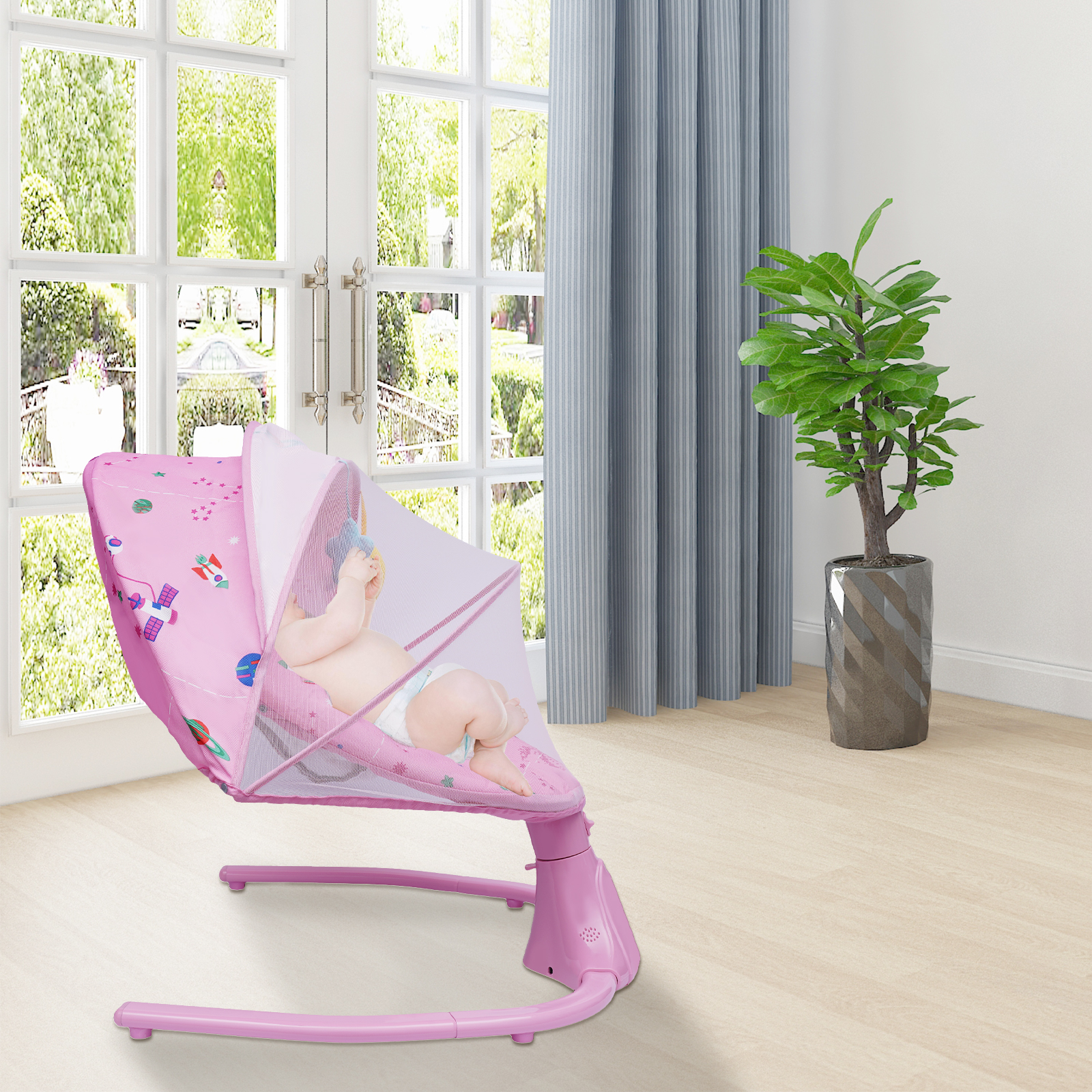 Buy Oukaning Portable Electric Baby Swing Cradle Swings Chair w/4 Swing