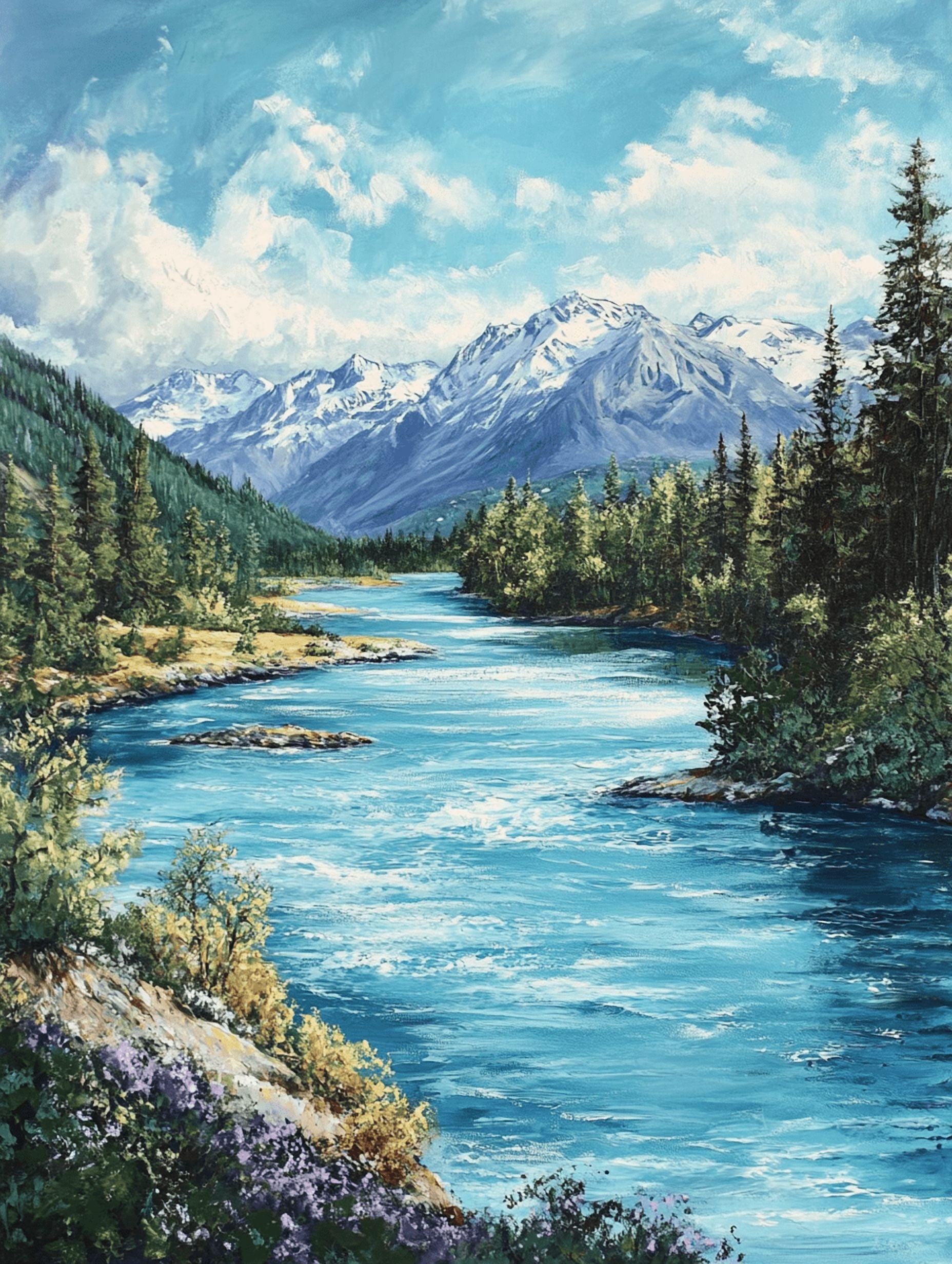 ROAD×canvas Wname lloncloss top Serene Landscape River Rocks Canvas Painting， Suitable for Living