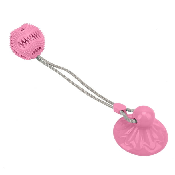 Ventosa para masticar perros, juguete molar esférico con fugas, campana con ventosa, pelota de cuerda para perros, juguete para perros, color rosa