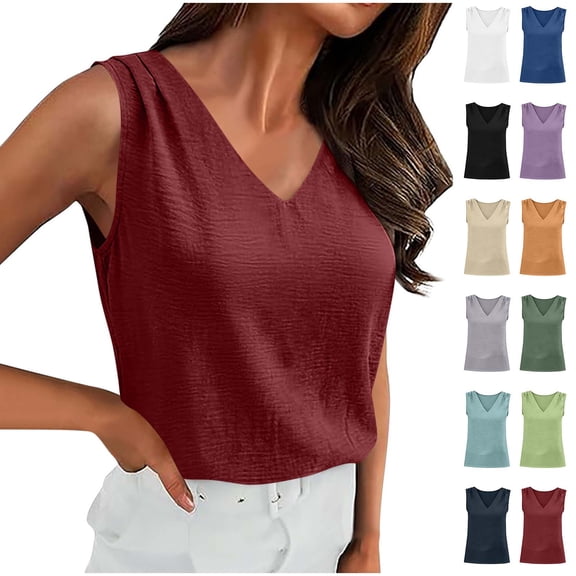 Axiiglly Tank tops for Women, Summer Pleated Wide-Strap Solid-Color Tank Tops, Lightweight Breathable Beach Tops for Women, S-2XL
