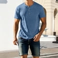 thumbnail image 2 of Men'S Solid Color Henley Neck Short Sleeve T Shirt Lightweight Breathable Casual Tops For Summer Daily Wear And Commute,Light Blue,XXL, 2 of 6