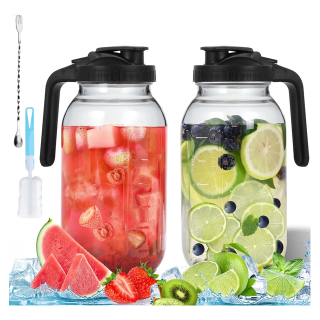 Jarra De Vidrio Mason 64oz/1.9l Con Tapa Para Agua 2pcs Xtellar transparente