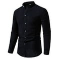 thumbnail image 1 of 2025 Camisa de manga larga de algodón y lino liso para hombre: corte holgado, botones, informal para la playa o acampadas, 1 of 7