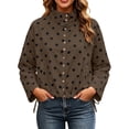 thumbnail image 2 of Wovilon Women's Jacket, Polka Dot Stand Collar Button-Down Pockets Drawstring Hem Lightweight Casual Spring Fall Outerwear, 2 of 8