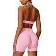 thumbnail image 2 of IDOPIP Workout Sets for Women 2 Piece Seamless Halter Sports Bra Top High Waisted Scrunch Butt Impact Shorts Gym Yoga Activewear Outfits, 2 of 6
