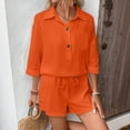 thumbnail image 2 of Women's Summer Linen 2 Piece Set V Neck 3/4 Sleeve Shorts Beach Casual, 2 of 8