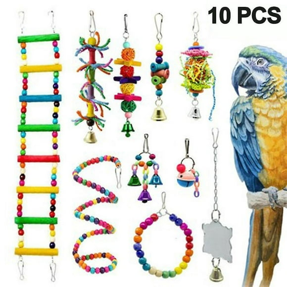 Large Bird Swing Toys, Big Parrots Chewing Natural Wood With Bells Toys
